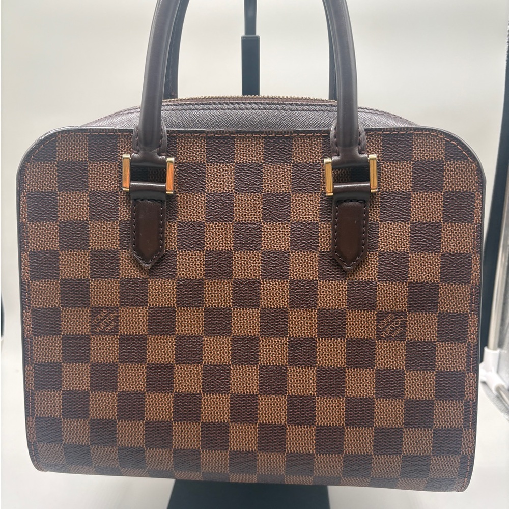 Louis Vuitton Damier Ebene Tatiana Handbag Brown Canvas Red Interior